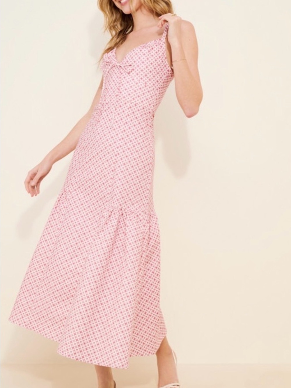 Hill House Lille Dress in Rose Circular Lattice (Pink Micro-Print Maxi Dress)